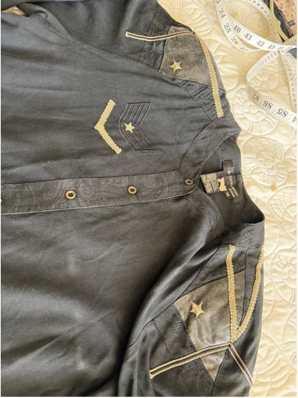 I.B. Diffusion Black Gold Embroidered Silk Military Blouse Jacket Size 14 - Picture 3 of 6